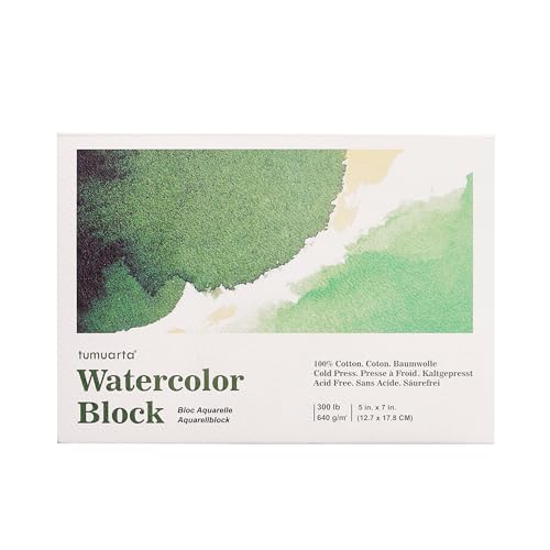 tumuarta Watercolor Block 300 LB, 640 GSM, 100% Cotton, 5X7”, 10 Sheets, Acid Free, Cold Press, Watercolor Paper Board Sketch Books for Watercolors, Acrylic and More Dry & Wet Media - Image 1