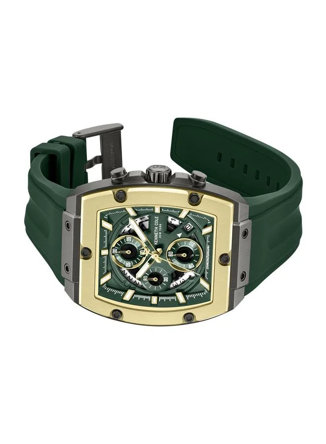 كينيث كول نيو يورك FiDi Men's 41.5mm Chronograph Watch with Green Dial & Green Silicone Strap
