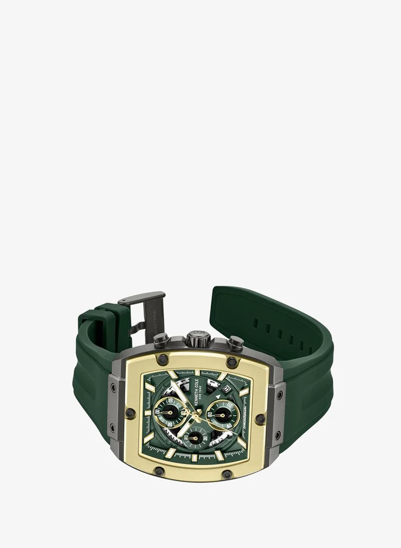 Kenneth Cole New York FiDi Men's 41.5mm Chronograph Watch with Green Dial & Green Silicone Strap