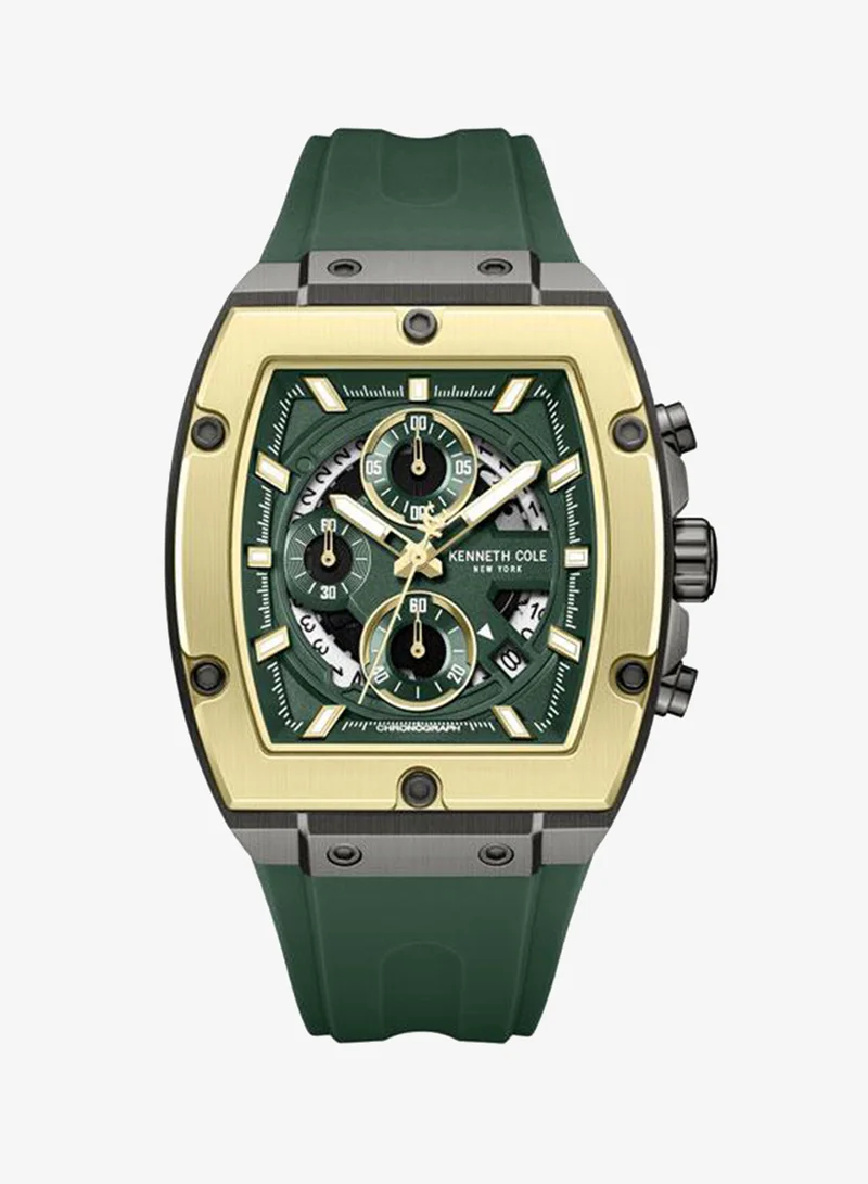 Kenneth Cole New York FiDi Men's 41.5mm Chronograph Watch with Green Dial & Green Silicone Strap