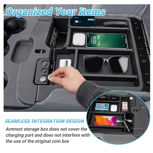 Sinminou Center Console Organizer Compatible with 2013-2024 Dodge RAM 1500/1500 Classic, 2013-2026 RAM 2500/3500 Accessories, Armrest Storage Box Tray (Only fit for Jump Seat with Three Cup Holders) - Image 5