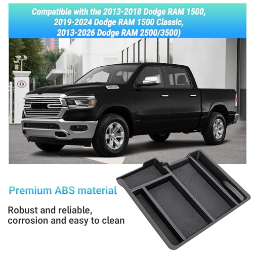 Sinminou Center Console Organizer Compatible with 2013-2024 Dodge RAM 1500/1500 Classic, 2013-2026 RAM 2500/3500 Accessories, Armrest Storage Box Tray (Only fit for Jump Seat with Three Cup Holders) - Image 3