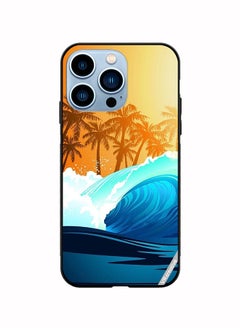 Protective Case Cover For Apple iPhone 13 Pro Tropical Surfing Wave At Sunrise With Palm Tree Design Multicolour