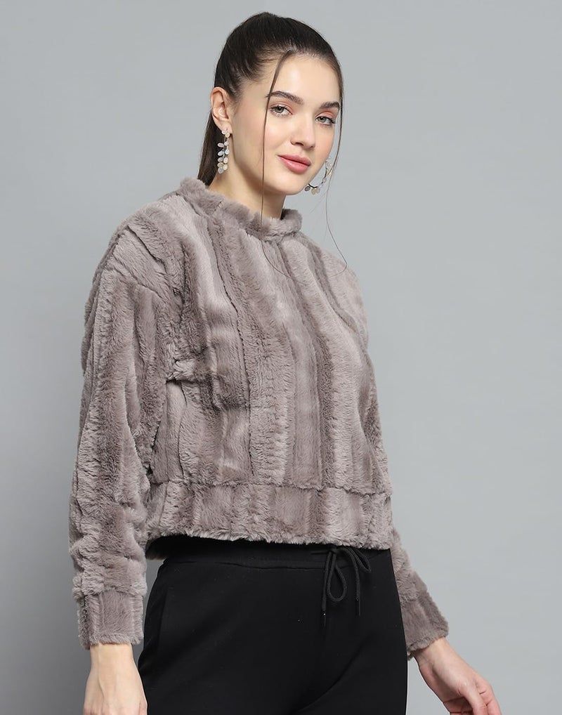 ROCKIT Rock.IT Womens Solid Grey Round Neck Full Sleeve Sweatshirt - 2240102612-2-42 - Image 3