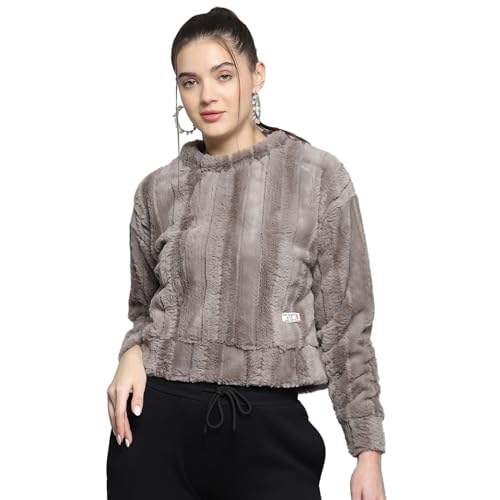 ROCKIT Rock.IT Womens Solid Grey Round Neck Full Sleeve Sweatshirt - 2240102612-2-42 - Image 1
