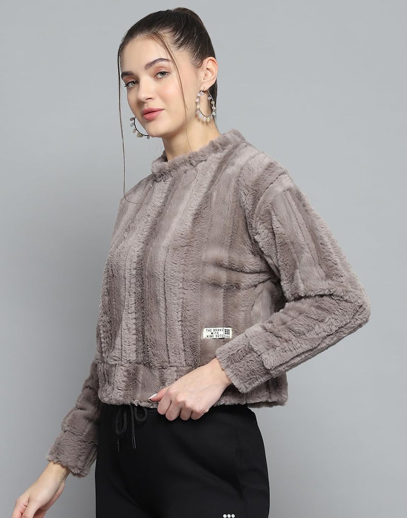 ROCKIT Rock.IT Womens Solid Grey Round Neck Full Sleeve Sweatshirt - 2240102612-2-42 - Image 2
