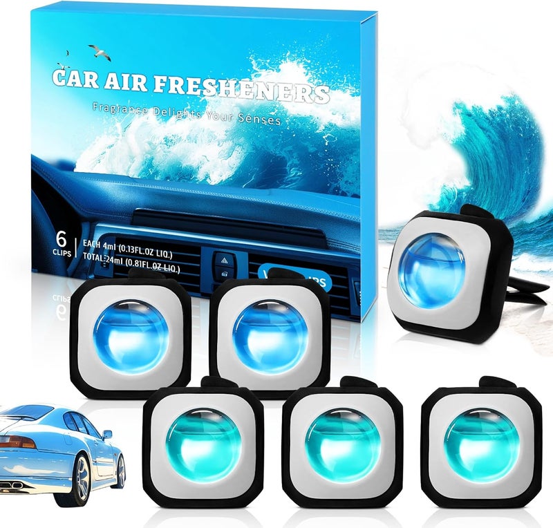 DERDUFT 6 Packs Car Air Fresheners Vent Clip - Ocean Wind & New Car Scent - Image 1