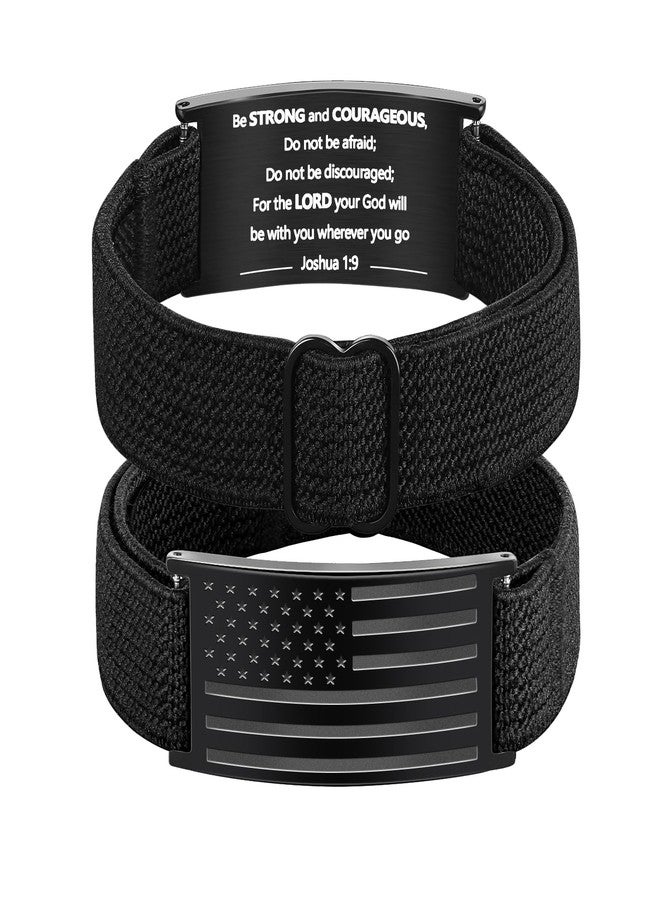 LDOWWGL Easter Basket Stuffers - Patriotic American Flag Bracelet for Men - Military Adjustable Black Elastic Strap with Bible Verse - Veteran Gifts, Birthday Gift for Boys, Joshua - Image 1