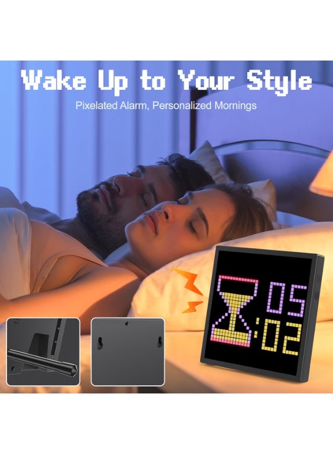 شو وو لوحة مصفوفة LED RGB مقاس 32 × 32 بوصة مزودة بمنفذ USB مع حامل مكتب، شاشة عرض فنية قابلة للبرمجة مع تحكم عبر التطبيق لتزيين المكتب/غرفة الحائط، إطارات صور فنية جدارية LED للكتابة على الجدران والنصوص والرسوم المتحركة والساعة - Image 3