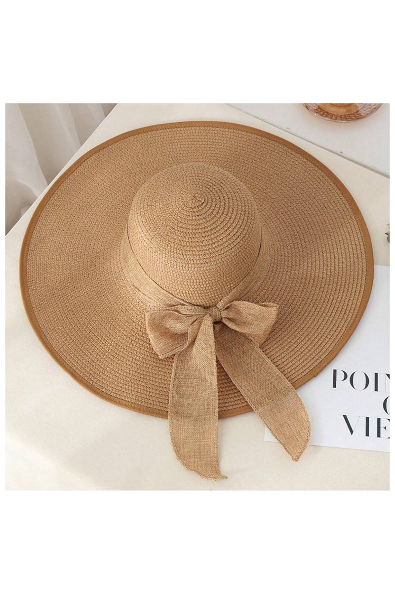 قبعة للصيف و الشاطئ مصنوعة  من القش ذات حافة واسعة  قابلة للطي  للشاطئ والترفيه والسفر - Image 3