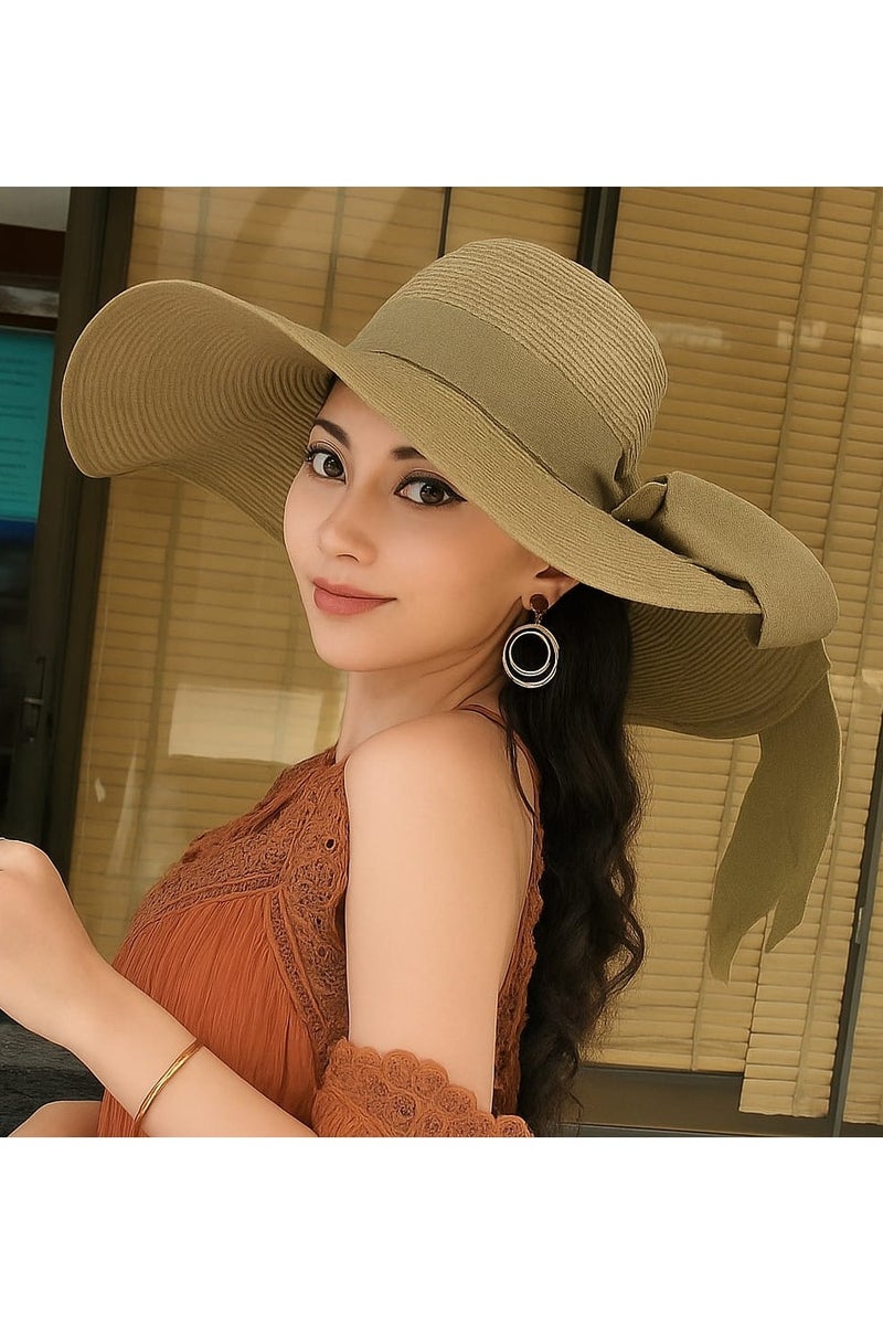 قبعة للصيف و الشاطئ مصنوعة  من القش ذات حافة واسعة  قابلة للطي  للشاطئ والترفيه والسفر - Image 1