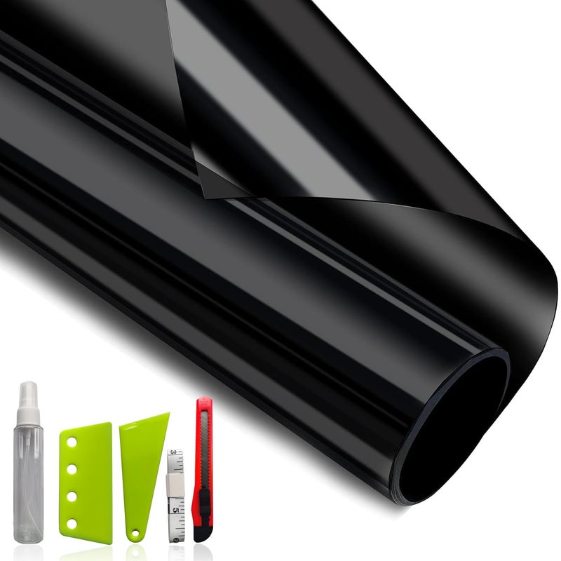 NIDOJP Blackout Window Film with Tool Kits Privacy Window Film Total Blackout Cover, 100% Light Blocking Window Tint Static Cling Sun Blocking Heat Control, Anti UV Scratch Resistant for Home Office - Image 1