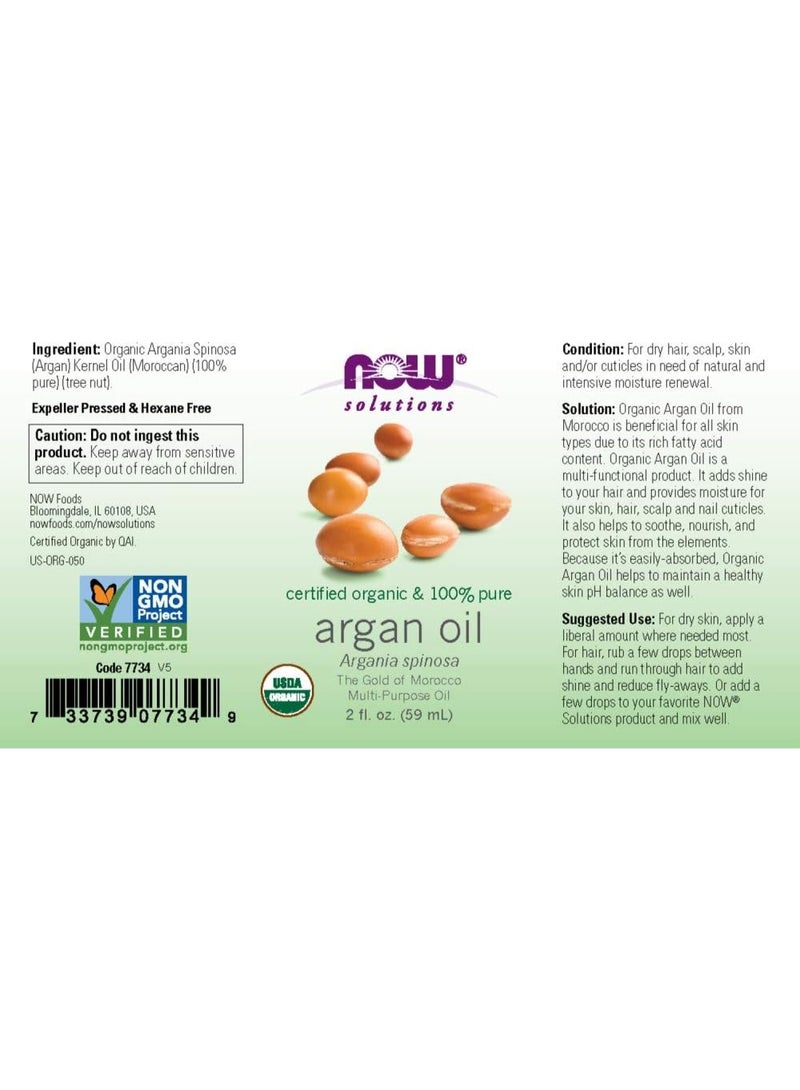 NOW Foods Solutions, Organic Argan Oil, Certified Organic and 100% Pure, "Gold of Morocco" Multi-Purpose Oil, 2-Ounce - Image 2