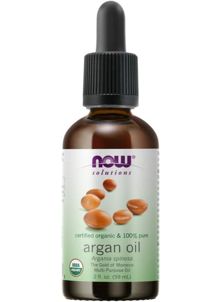 NOW Foods Solutions, Organic Argan Oil, Certified Organic and 100% Pure, "Gold of Morocco" Multi-Purpose Oil, 2-Ounce - Image 1