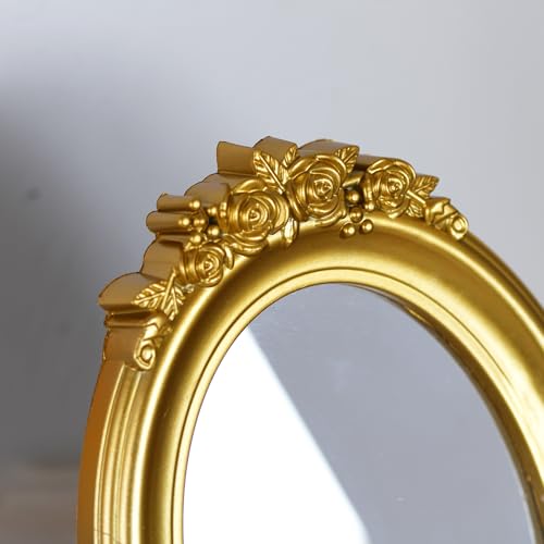 Wartter Vintage Oval Makeup Mirror, Adorned with an Ornate Gold Floral Frame, Decorative Dressing Mirror(9.8x6.5inch) (Gold) - Image 5