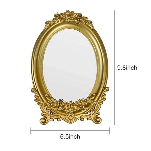 Wartter Vintage Oval Makeup Mirror, Adorned with an Ornate Gold Floral Frame, Decorative Dressing Mirror(9.8x6.5inch) (Gold) - Image 2