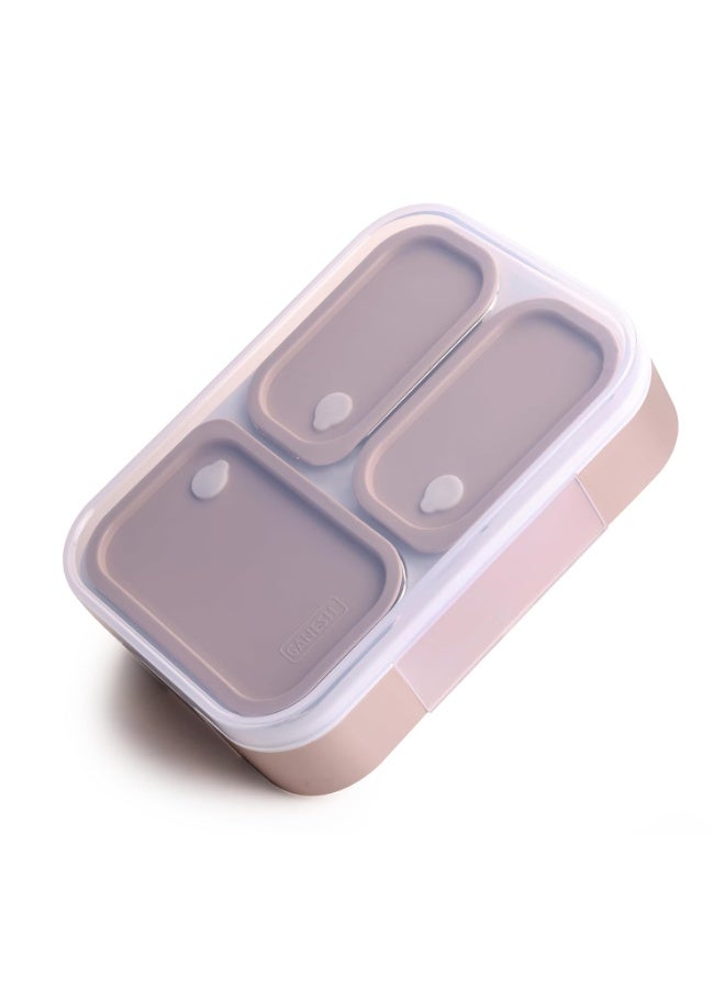 GANESH Aspire 3 Compartment Stainless Steel Lunch Box Sealed Leakage Proof Lunch Box for Office School etc 800ml-Brown - Image 1