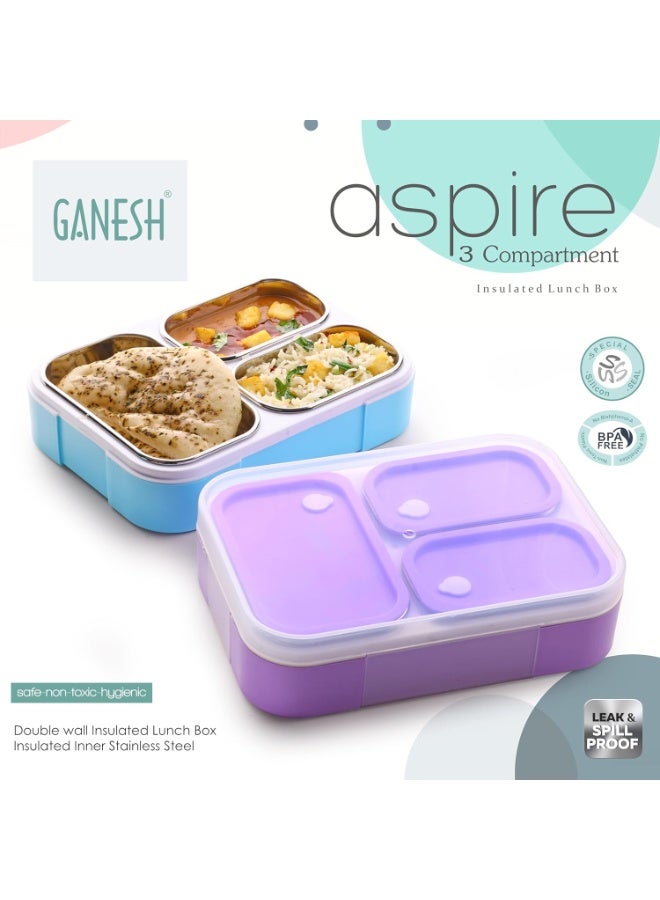 GANESH Aspire 3 Compartment Stainless Steel Lunch Box Sealed Leakage Proof Lunch Box for Office School etc 800ml-Brown - Image 5
