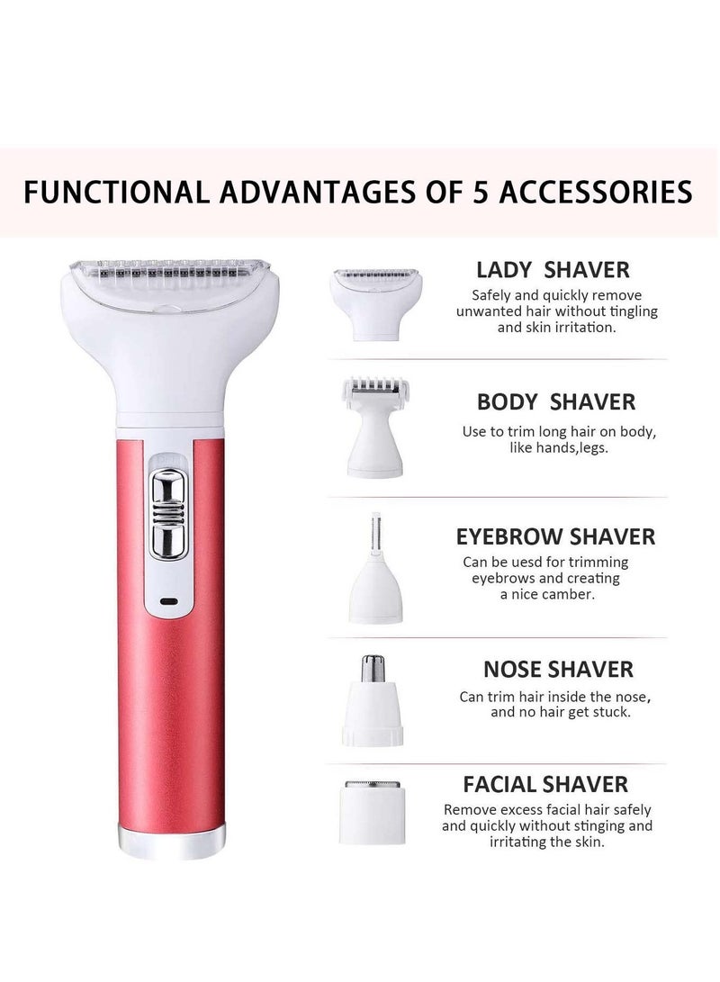 5 في 1 جهاز إزالة الشعر الكهربائي وآلة إزالة الشعر غير المؤلمة للنساء، إزالة شعر الوجه للنساء، ماكينة حلاقة الجسم متعددة الوظائف قابلة لإعادة الشحن، مقاومة للماء للاستخدام الرطب والجاف، رؤوس شفرات قابلة للاستبدال - Image 2
