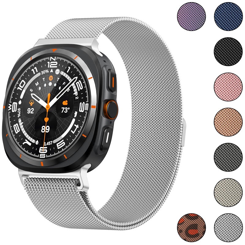 Stainless Steel Milanese Mesh Strap Compatible with Samsung Galaxy Watch 7 Ultra (47mm) – Magnetic Loop Replacement Band (Silver) - Image 1