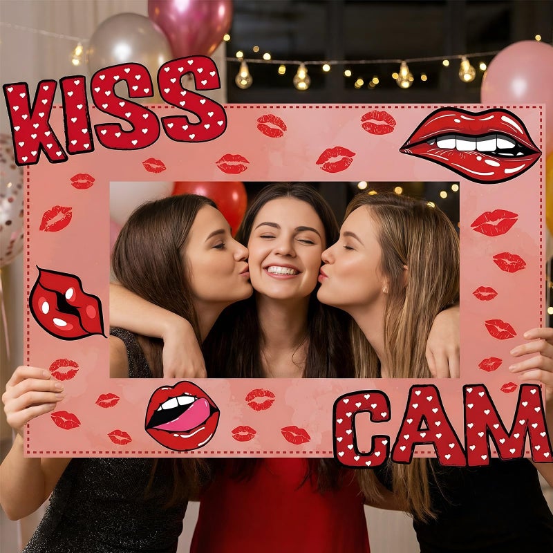 RattanView Large Galentinhes Poto Booth Props, 31.5 X21.6in Size Kiss Cam Frame Cardboard Cutout Valentines Photo Booth Photography for Galentines Day Party Wedding Birthday Decorations(Lip Print) - Image 1
