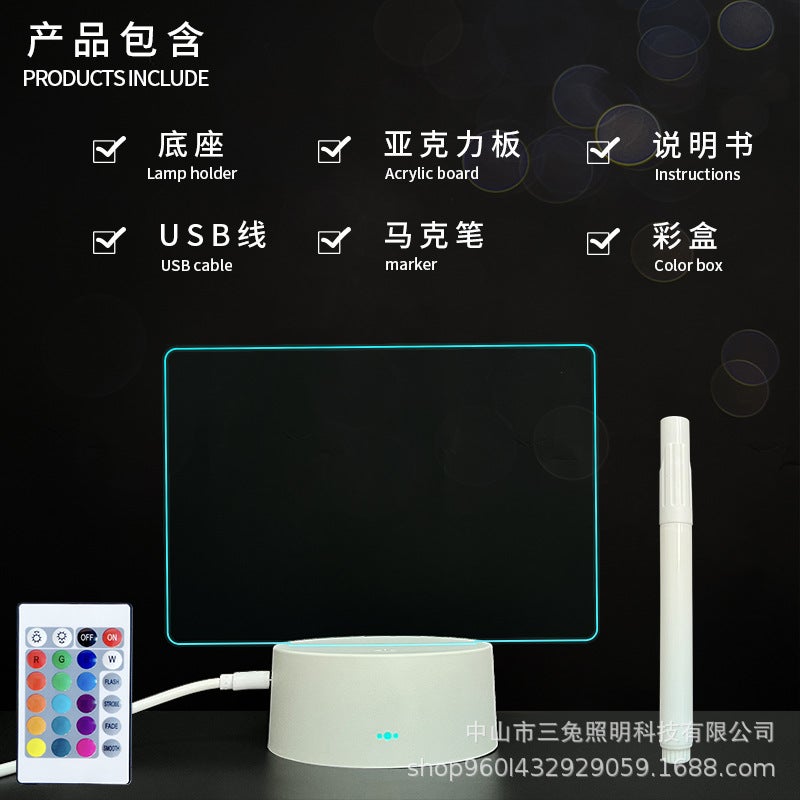 Gifts 3D Lamp Acrylic Board Handwritten Message Board 3D Nightlight Erasable Office Memo 3D Desk Lamp - Image 2