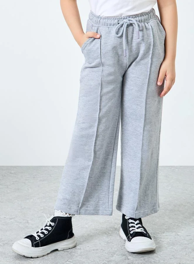 Styli Styli Girls Grey Wide Leg Joggers with Pintuck Detail
