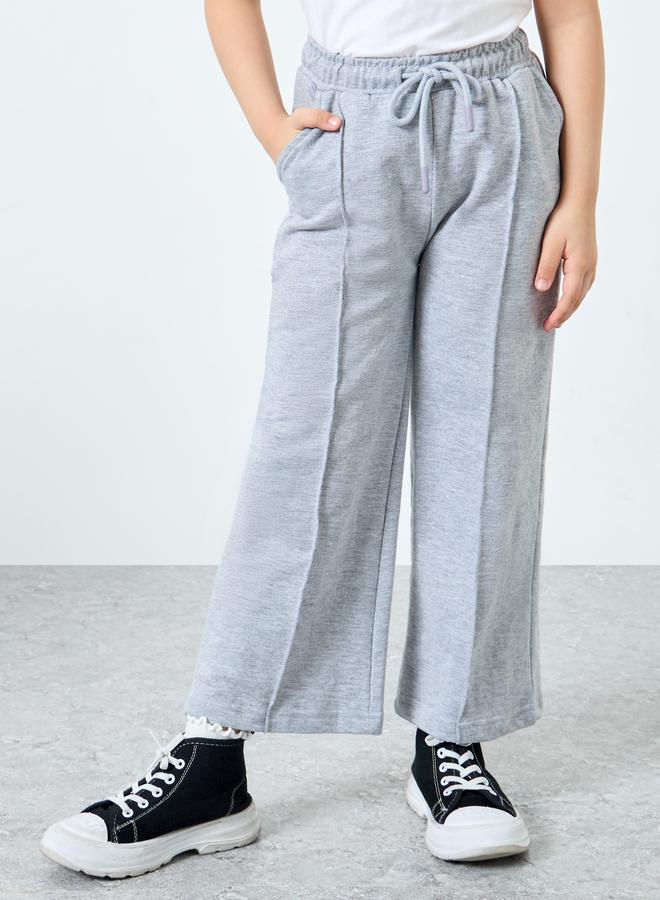 Styli Girls Grey Wide Leg Joggers with Pintuck Detail - Image 1