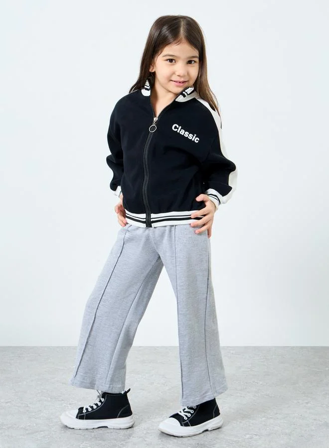 Styli Styli Girls Grey Wide Leg Joggers with Pintuck Detail