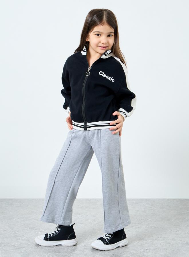 Styli Girls Grey Wide Leg Joggers with Pintuck Detail - Image 2