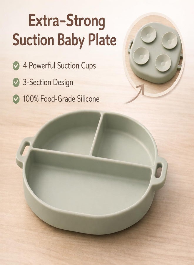 YIVEKO Baby Plates with Suction Silicone Baby Spoons Divided Baby Plates Silicone Baby Safety Toy Straps Baby Bottle Bungees Baby Feeding Set All-in-one-Blush - Image 3