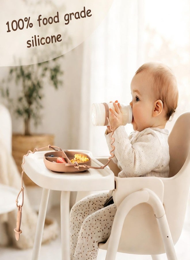 YIVEKO Baby Plates with Suction Silicone Baby Spoons Divided Baby Plates Silicone Baby Safety Toy Straps Baby Bottle Bungees Baby Feeding Set All-in-one-Blush - Image 2