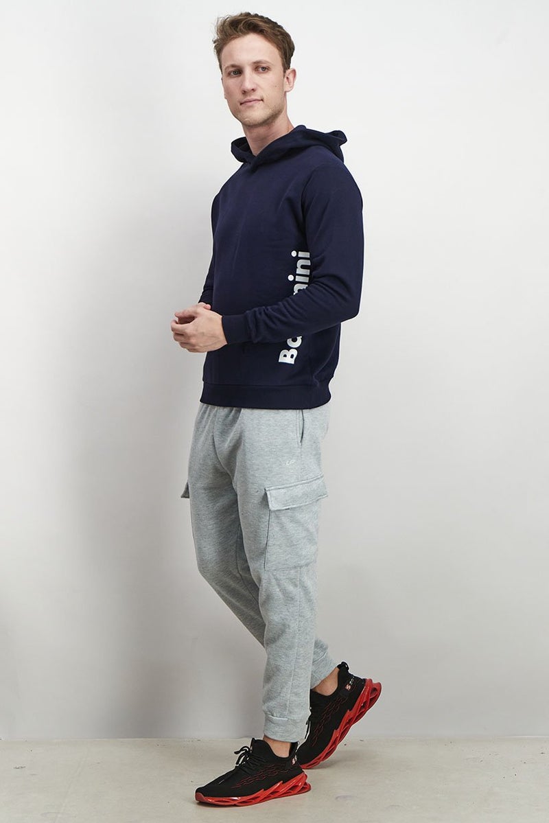 Baldinini Men Brand Logo Long Sleeve Hooded Sweatshirts, Navy Blue and White - Image 3