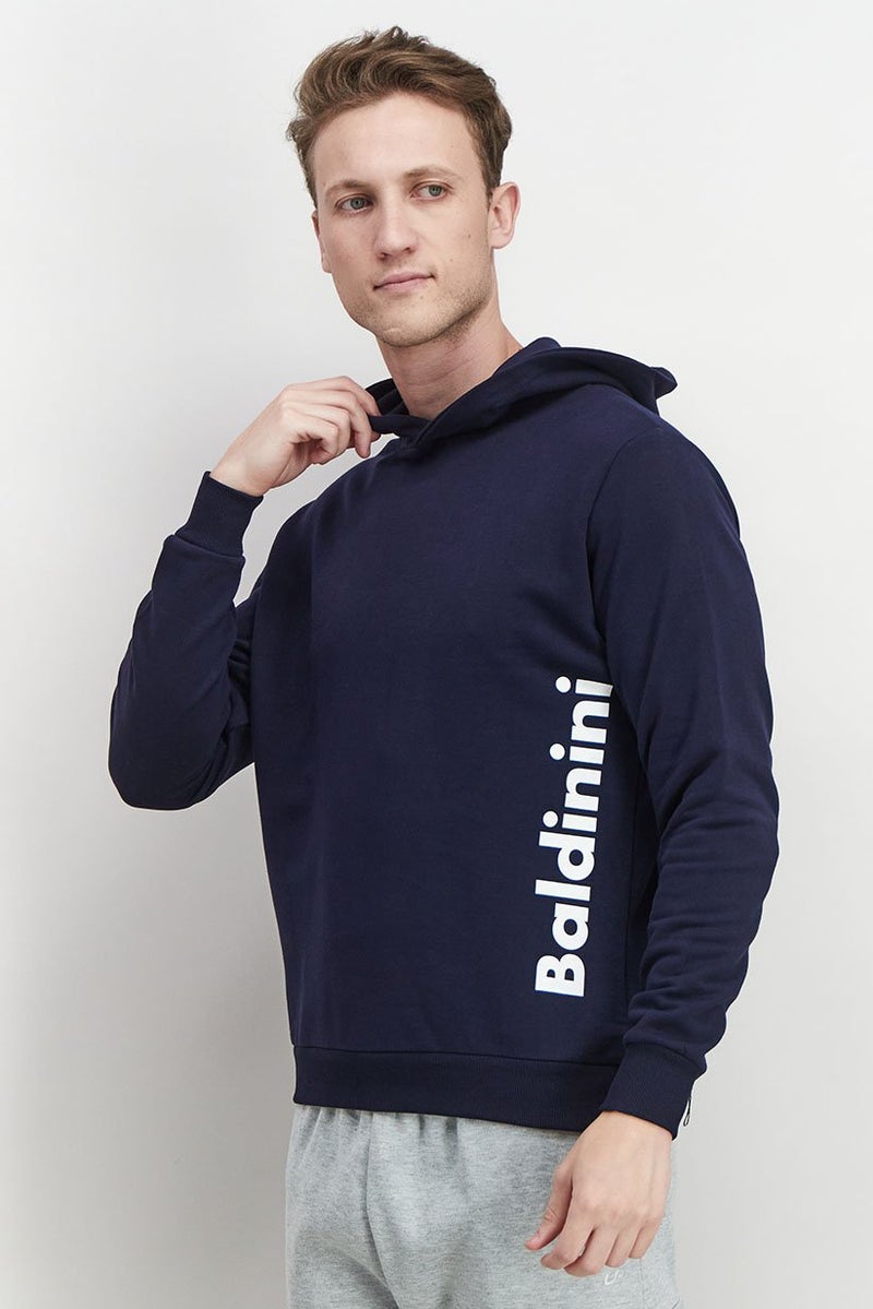 Baldinini Men Brand Logo Long Sleeve Hooded Sweatshirts, Navy Blue and White - Image 2