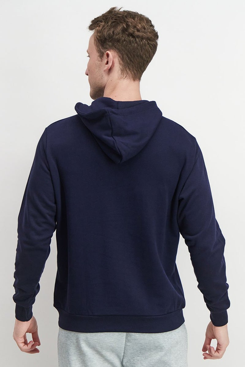 Baldinini Men Brand Logo Long Sleeve Hooded Sweatshirts, Navy Blue and White - Image 4