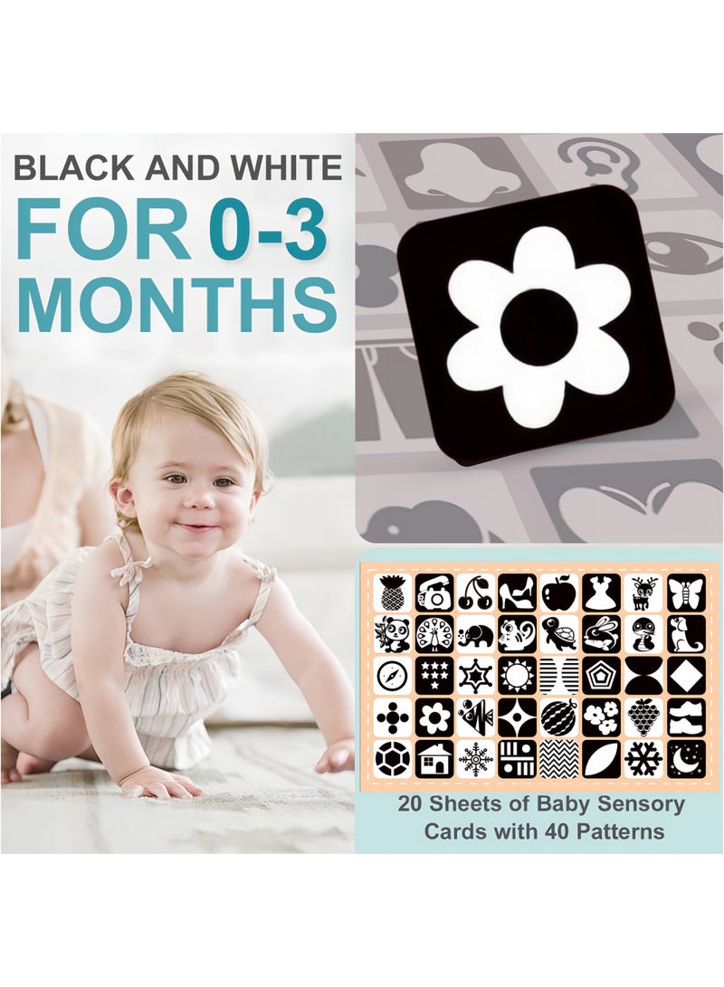 Eilimi 2 Sets High Contrast Baby Cards,40 Pcs 80 Page Black White Colorful Baby Flashcards Newborn Toys for Infants Visual Stimulation Brain Sensory Development(0-6 Months) - Image 2
