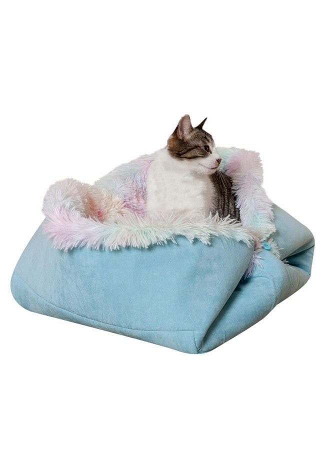 سرير قطط Furhaven ذاتي التدفئة للقطط الداخلية، 4 أسرّة في واحد وقابل للغسل - سرير طويل فاخر من الفرو الصناعي قابل للتحويل - قوس قزح، كبير - Image 1