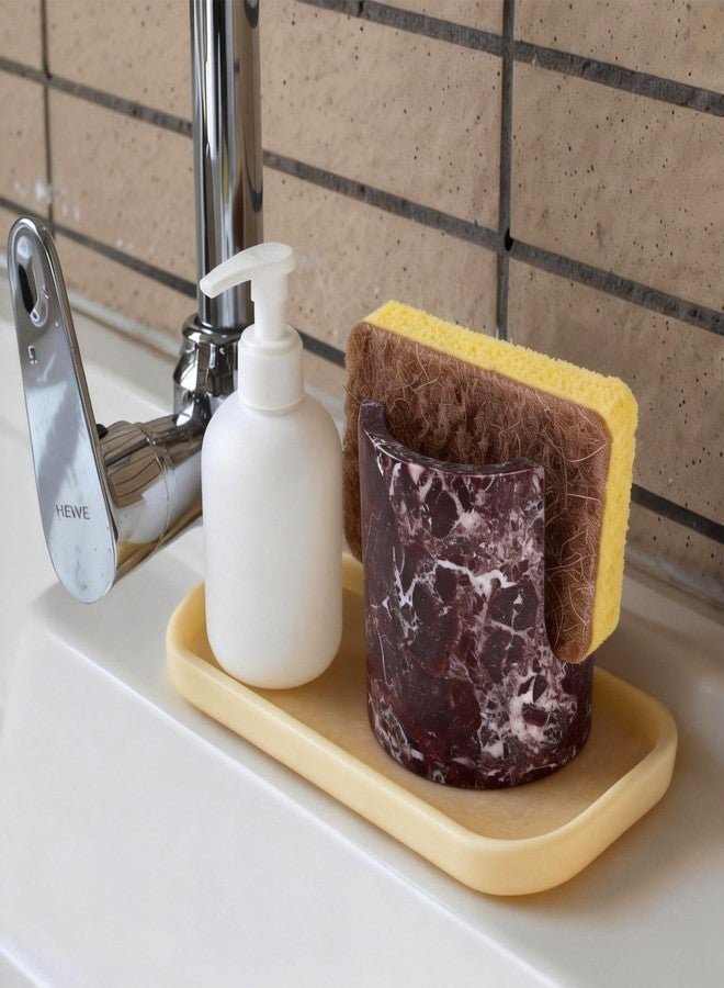 ZSHAWN Natural Rosa Levanto Marble Sponge Holder for Kitchen Sink, Fast Drying and Absorbent Rack, Stylish Sink Organizer Caddy - Beige Travertine, Rust-Free Design - Image 2