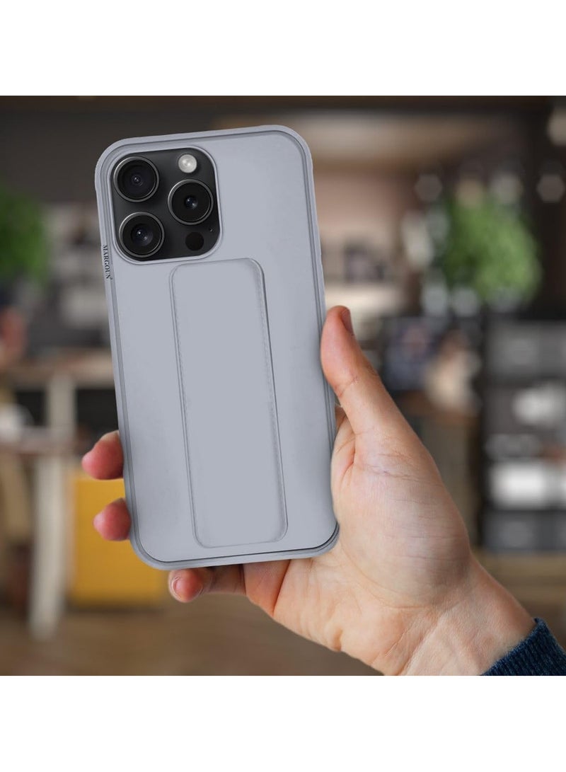 أكاليكس جراب جلدي مع قبضة لهاتف iPhone 15 Pro، حامل مغناطيسي للسيارة وحامل، حزام يد عمودي وأفقي من السيليكون الفاخر وقبضة مع حامل متعدد لهاتف iPhone 15 Pro (رمادي) - Image 4