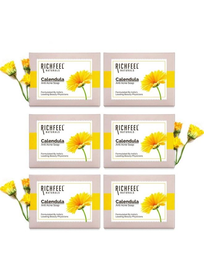 Richfeel Calendula Anti Acne Soap; Power Of Soothing Calendula Extracts; For Skin Prone To Acne & Blemishes; Physician Formulated; Helps Calm & Replenish Skin; 75 G (Pack Of 6) - Image 1