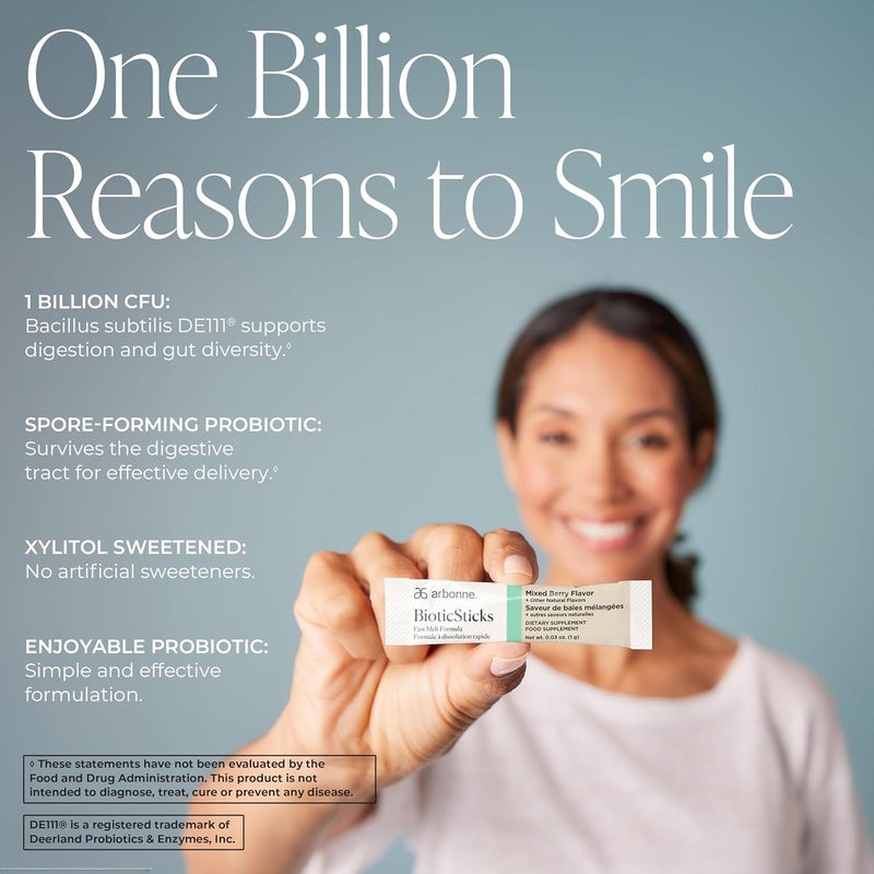 Arbonne BioticSticks Fast Melt Probiotic for Gut Health  Probiotics for Women Men and Kids  Gut Health Supplement  Vegan GlutenFree NonGMO  Mixed Berry Flavor  30 Stick Packs - Image 3