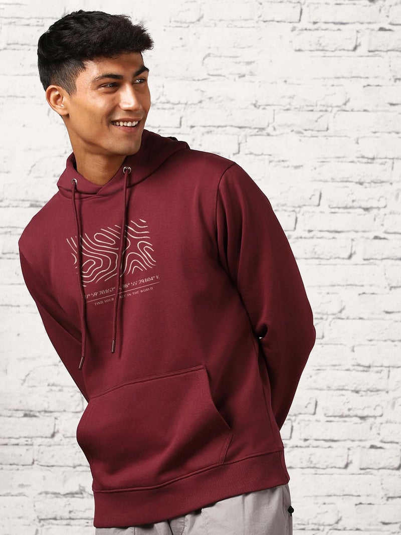 NOBERO Men's Cotton Blend Neck Hooded Regular Fit Sweatshirt (1M-TWHO-C0890_Maroon_Medium) - Image 4