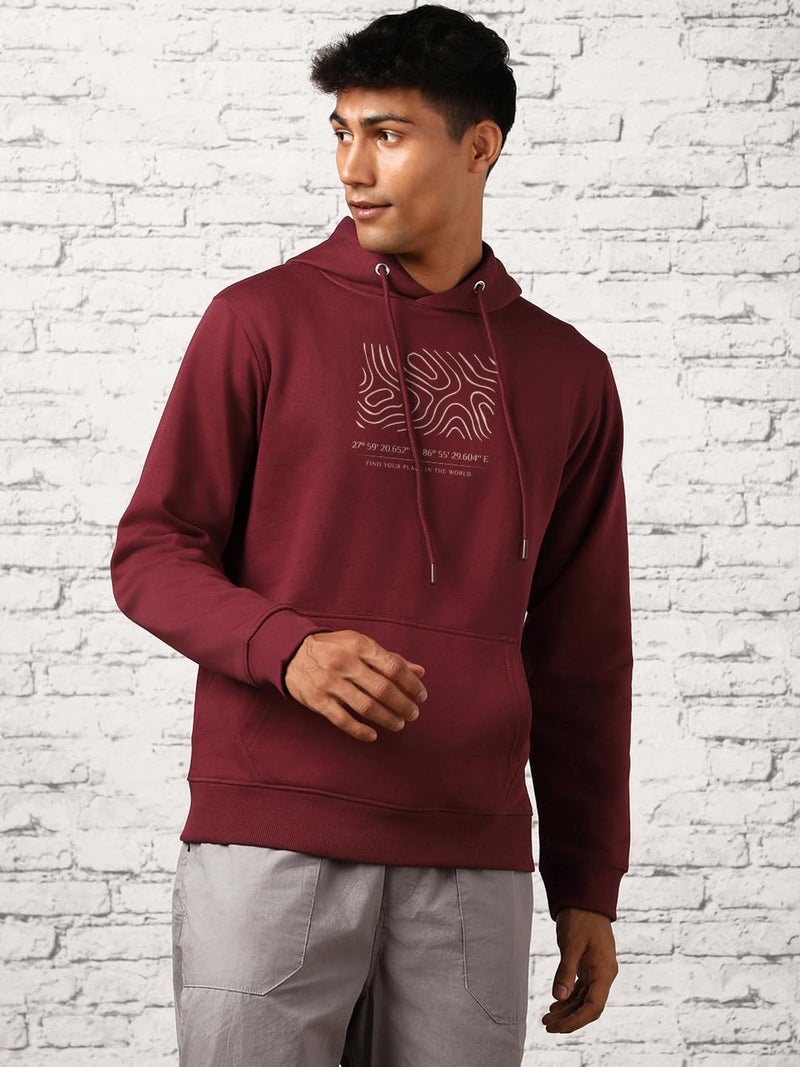 NOBERO Men's Cotton Blend Neck Hooded Regular Fit Sweatshirt (1M-TWHO-C0890_Maroon_Medium) - Image 3