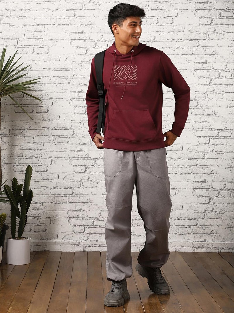 NOBERO Men's Cotton Blend Neck Hooded Regular Fit Sweatshirt (1M-TWHO-C0890_Maroon_Medium) - Image 2