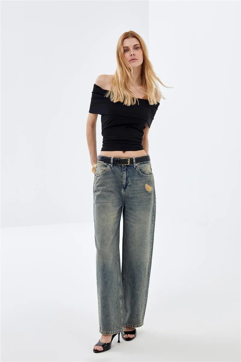 Pieces Of Melon Blue Low Waist Wide Leg Vintage Sustainable Denim Jeans