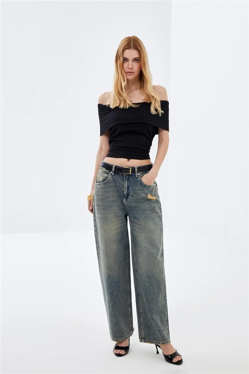 Pieces Of Melon Blue Low Waist Wide Leg Vintage Sustainable Denim Jeans
