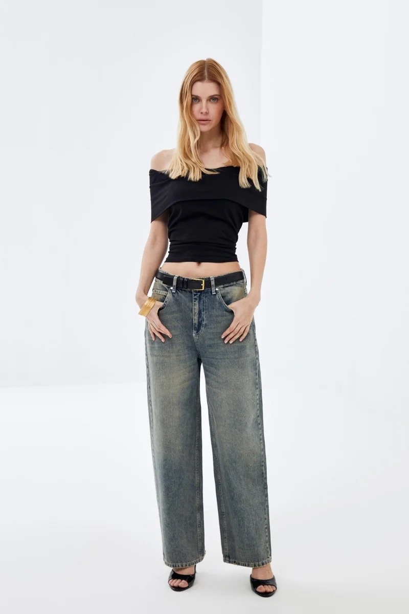Pieces Of Melon Blue Low Waist Wide Leg Vintage Sustainable Denim Jeans