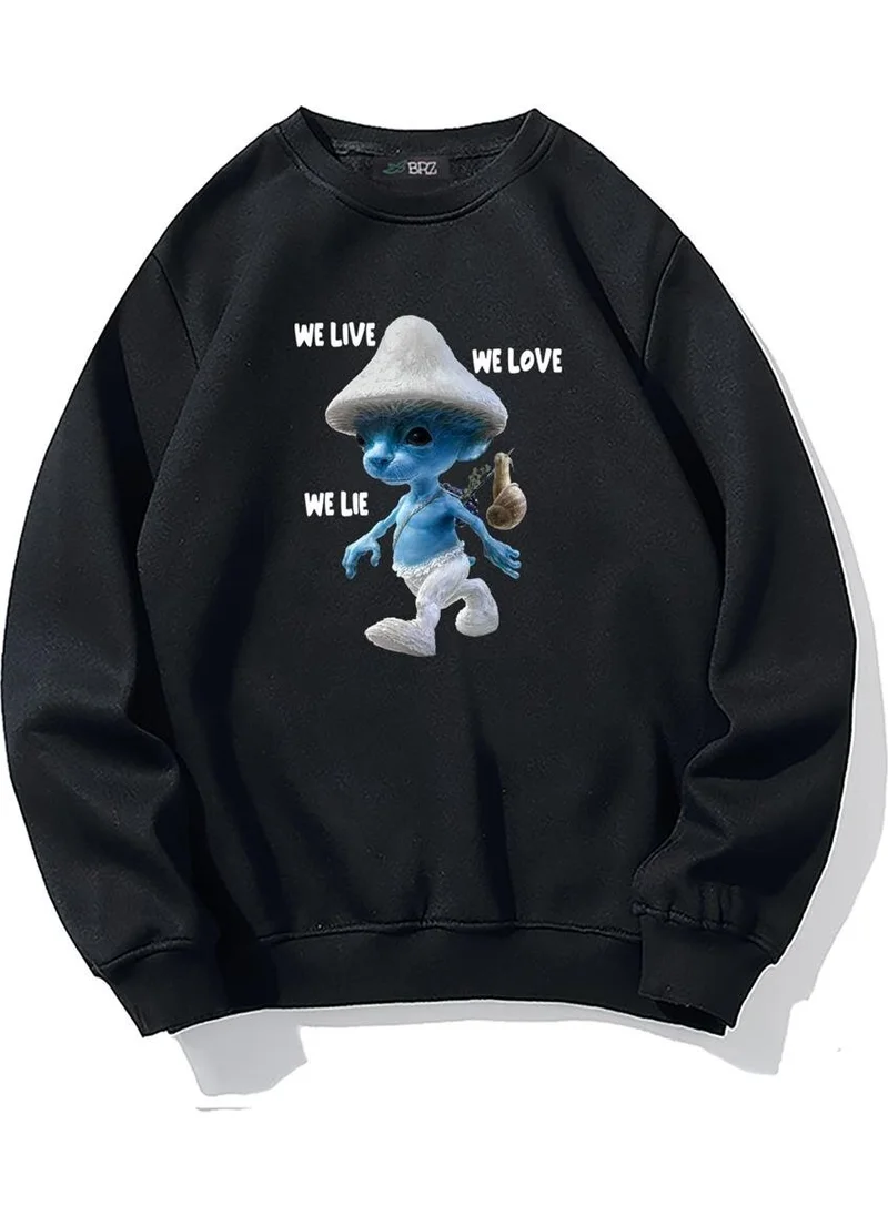 BRZ Collection Oversize Smurf Cat We Live We Love We Lie Sweatshirt