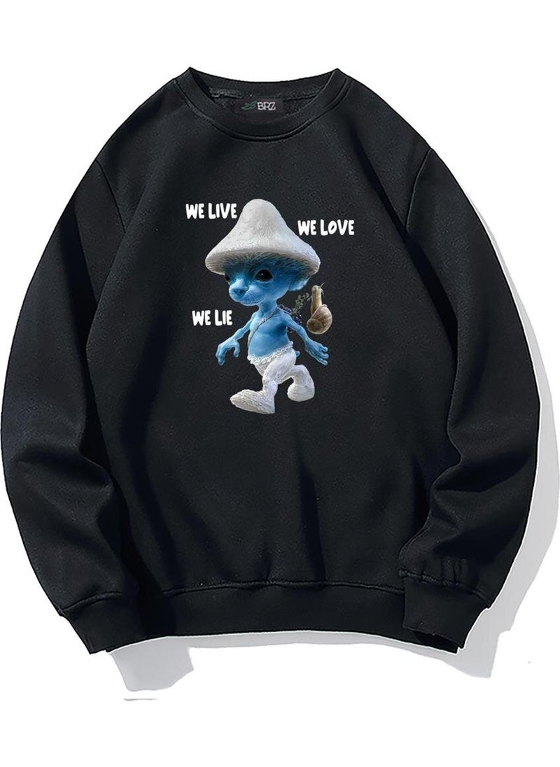 BRZ Collection - Oversize Smurf Cat We Live We Love We Lie Sweatshirt - Image 1