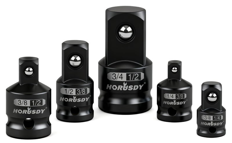 HORUSDY 5-Piece Impact Socket Adapter and Reducer Set, 1/4-Inch Hex Shank Socket to Drill Adapter 1/4", 3/8", and 1/2" Impact Driver Adapter for Power Drill & Impact Driver - Image 1
